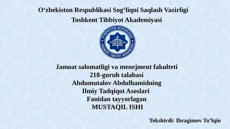 Ilmiy Tadqiqot Asoslari