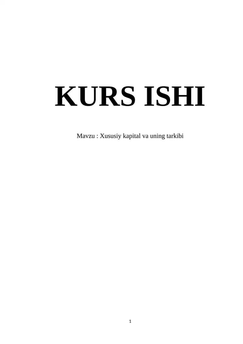 Xususiy kapital va uning tarkibi