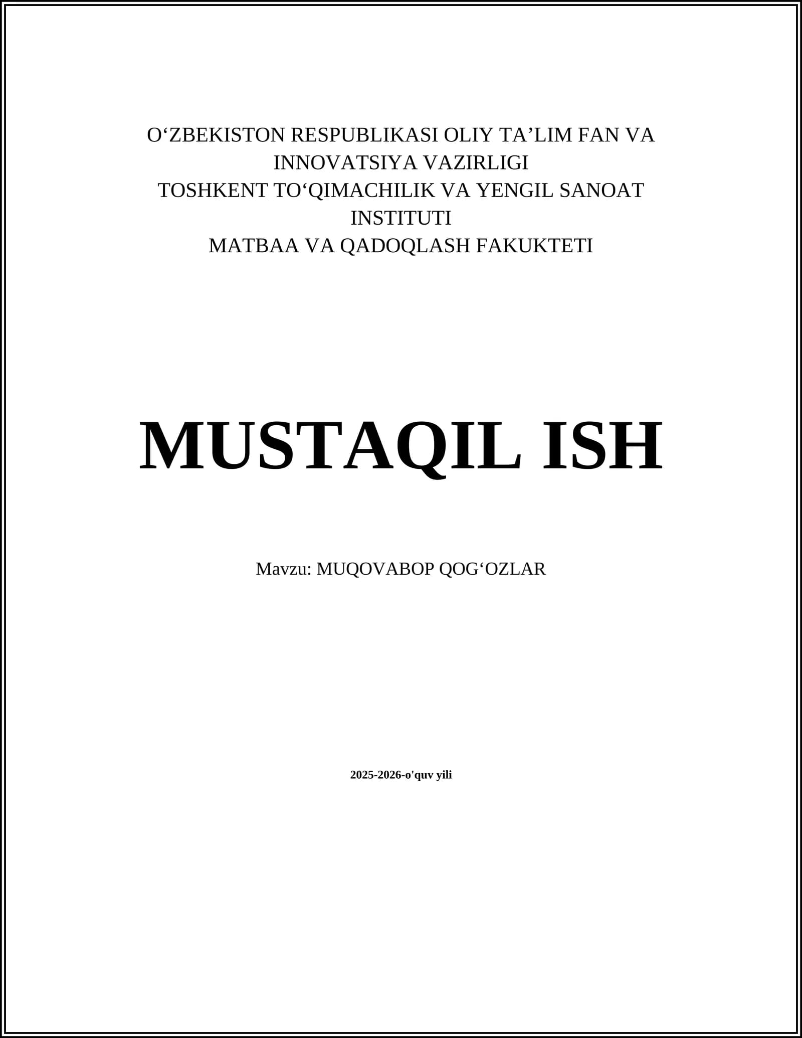 MUQOVABOP QOGʻOZLAR