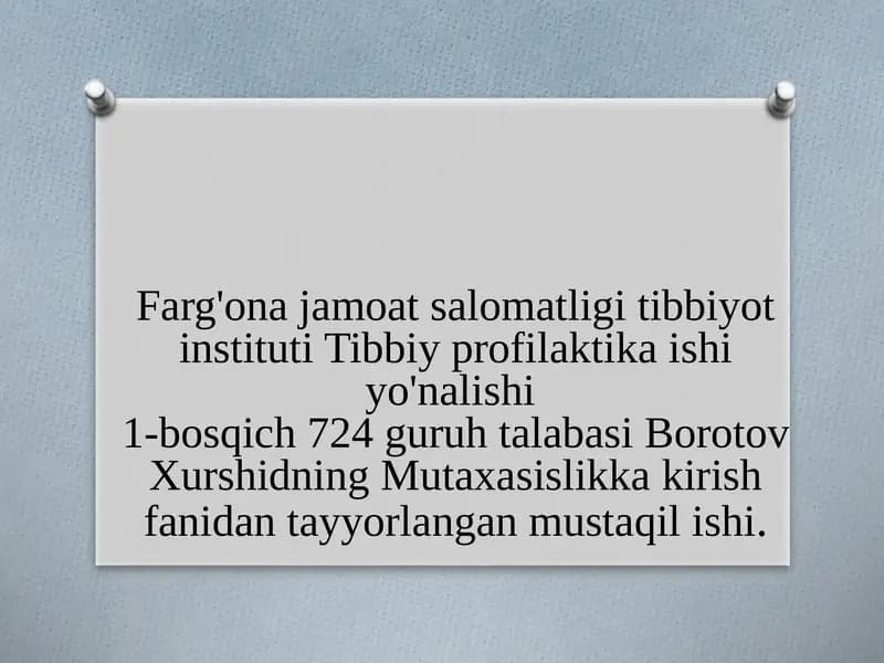 Gigiyenaga oid sanitar qoida va meyorlarga asosan tekshiruv oʻtkazish