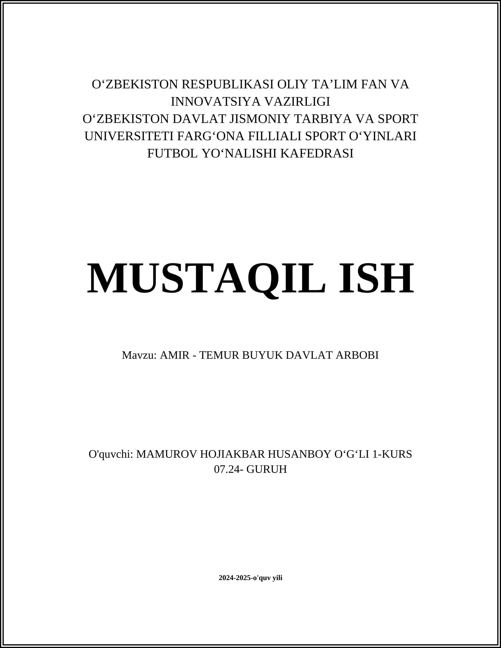 AMIR - TEMUR BUYUK DAVLAT ARBOBI
