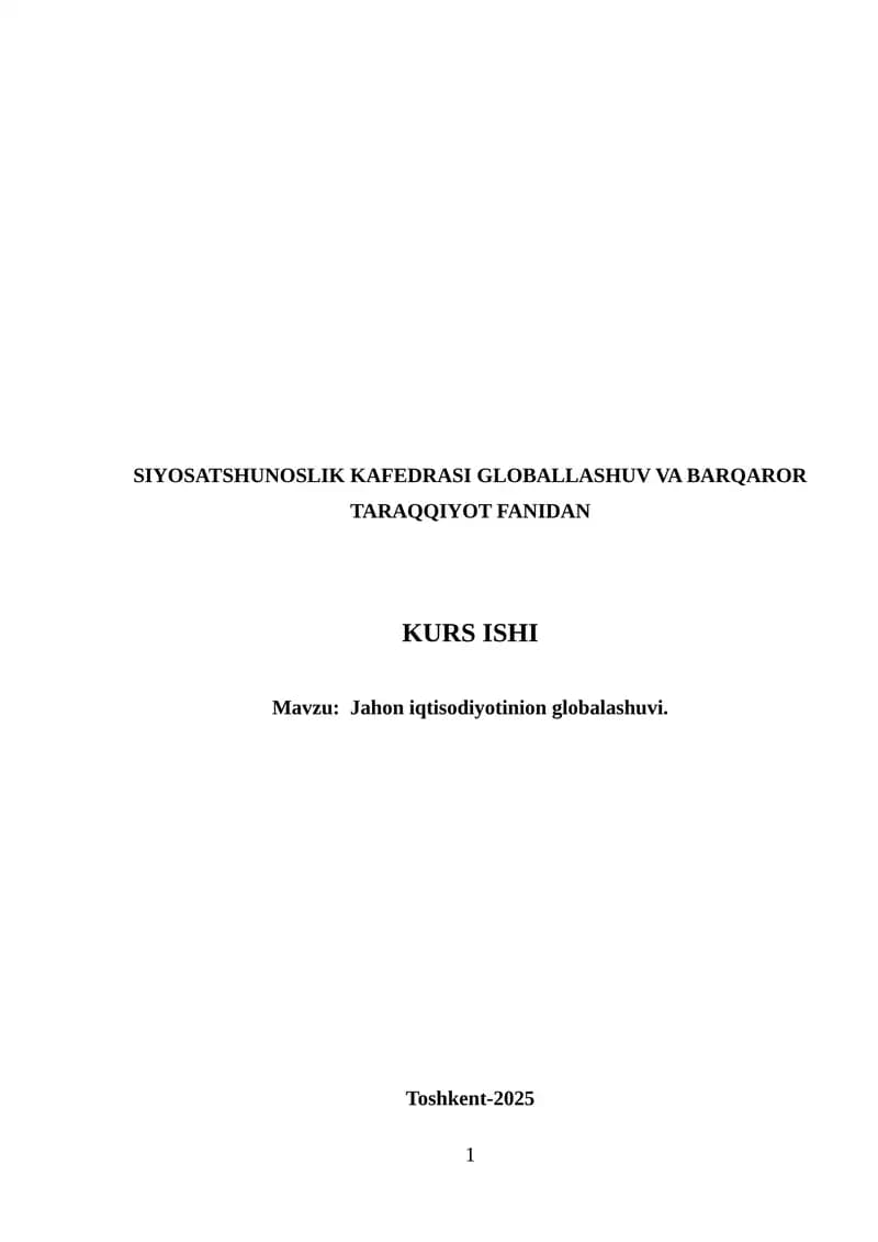 Jahon iqtisodiyotinion globalashuvi
