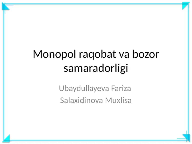 Monopol raqobat va bozor samaradorligi