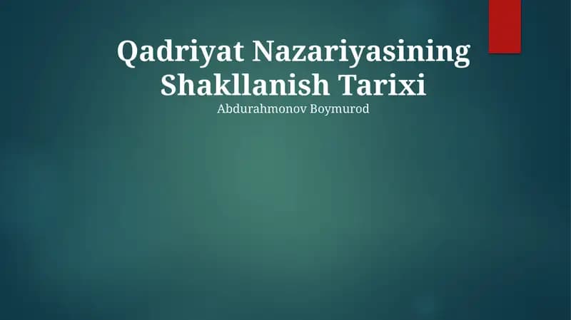 Qadriyat Nazariyasining Shakllanish Tarixi