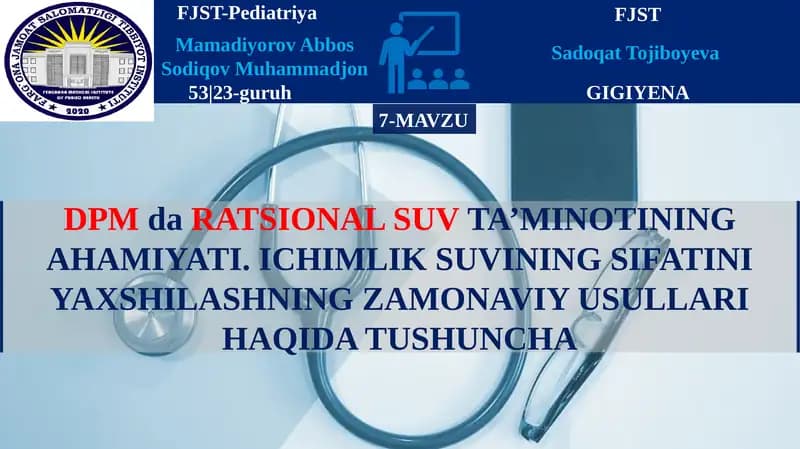 RATSIONAL SUV TA’MINOTINING AHAMIYATI