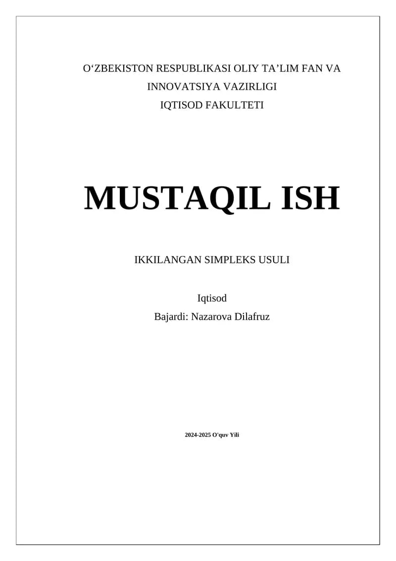 Ikkilangan Simpleks Usuli