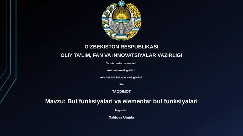 Bul funksiyalari va elementar bul funksiyalari