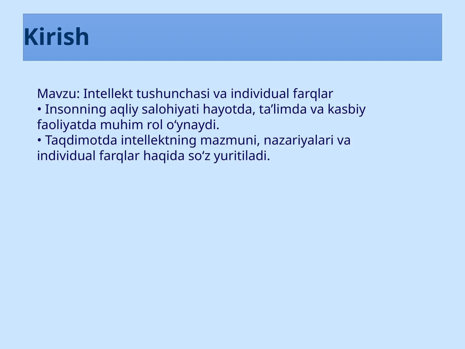 Intellekt tushunchasi va individual farqlar