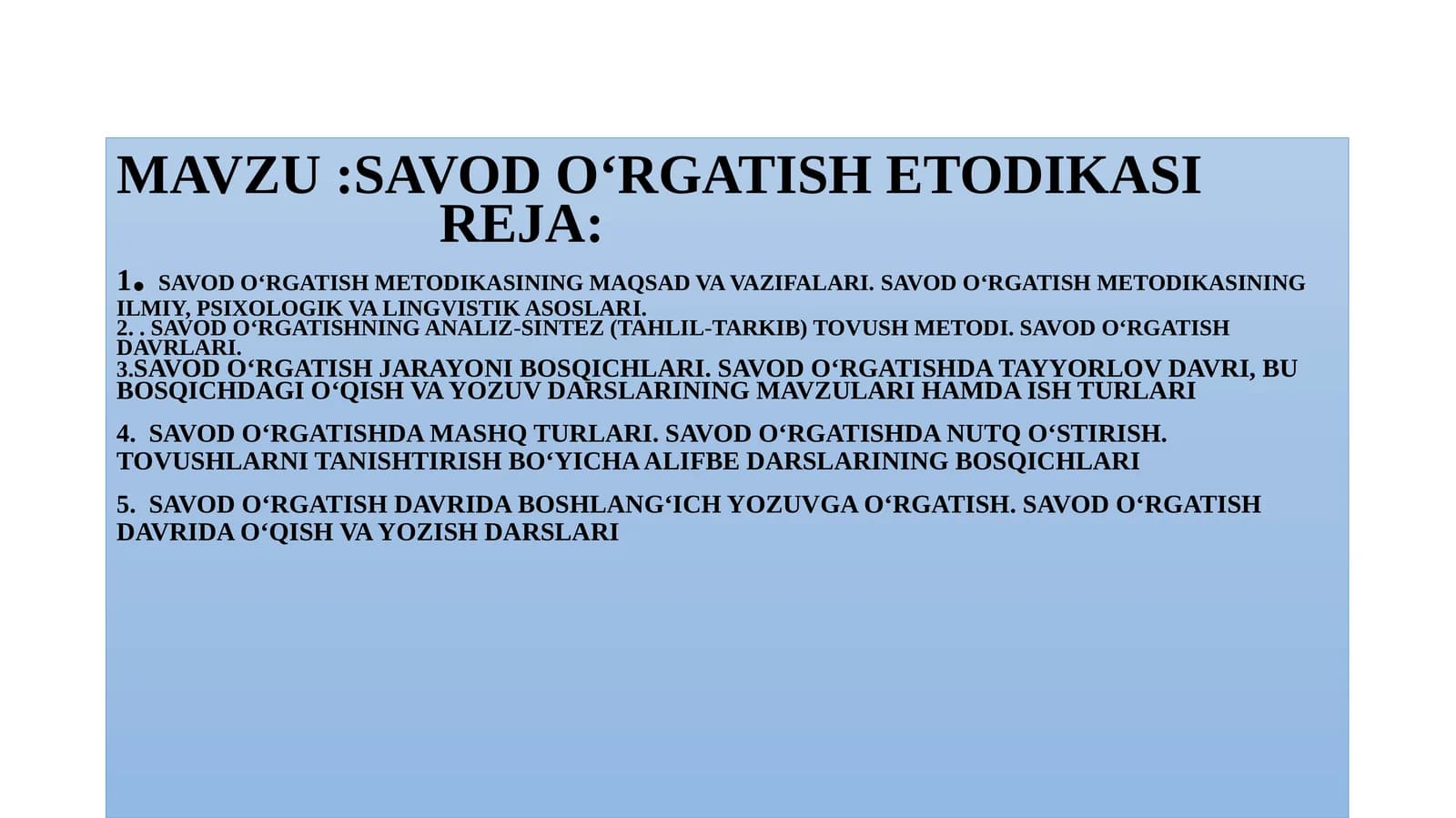 SAVOD O‘RGATISH METODIKASI