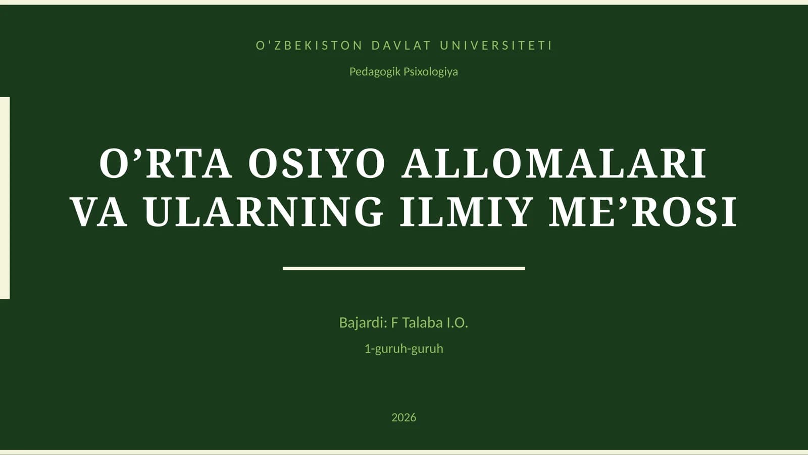 O’RTA OSIYO ALLOMALARI VA ULARNING ILMIY ME’ROSI