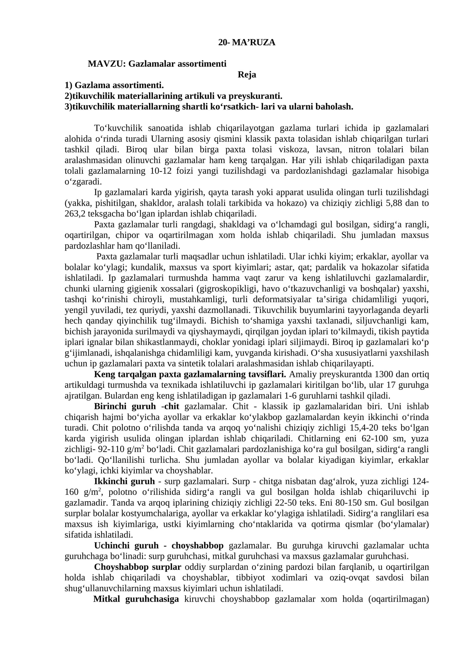 Gazlama assortimenti