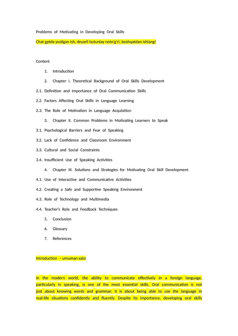 Problems of Motivating in Developing Oral Skills