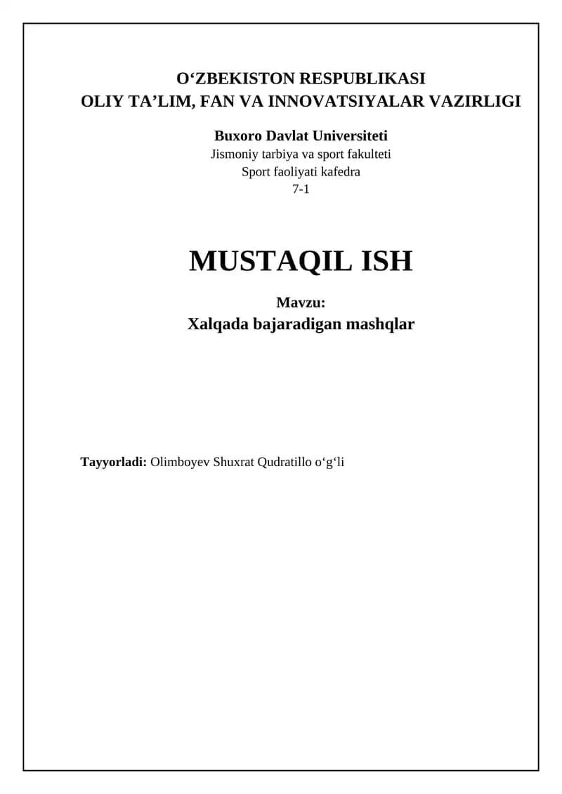 Xalqada bajaradigan mashqlar