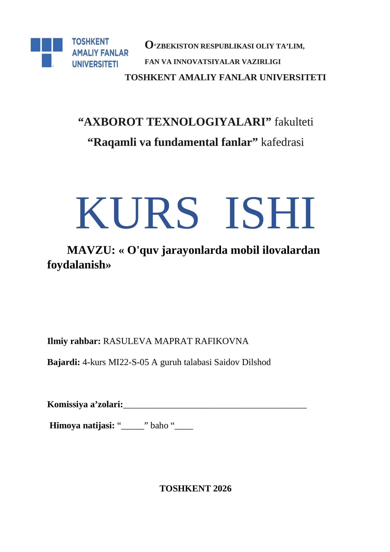 O'quv jarayonlarda mobil ilovalardan foydalanish