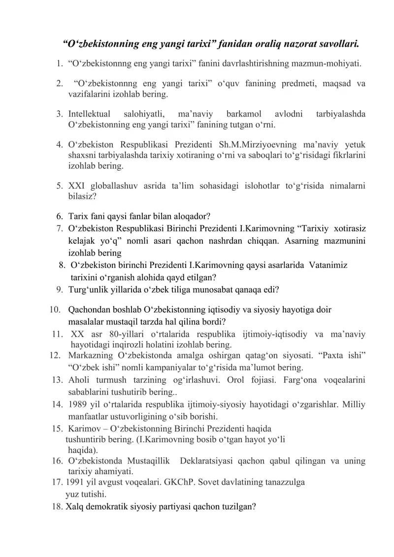 O‘zbekistonning eng yangi tarixi