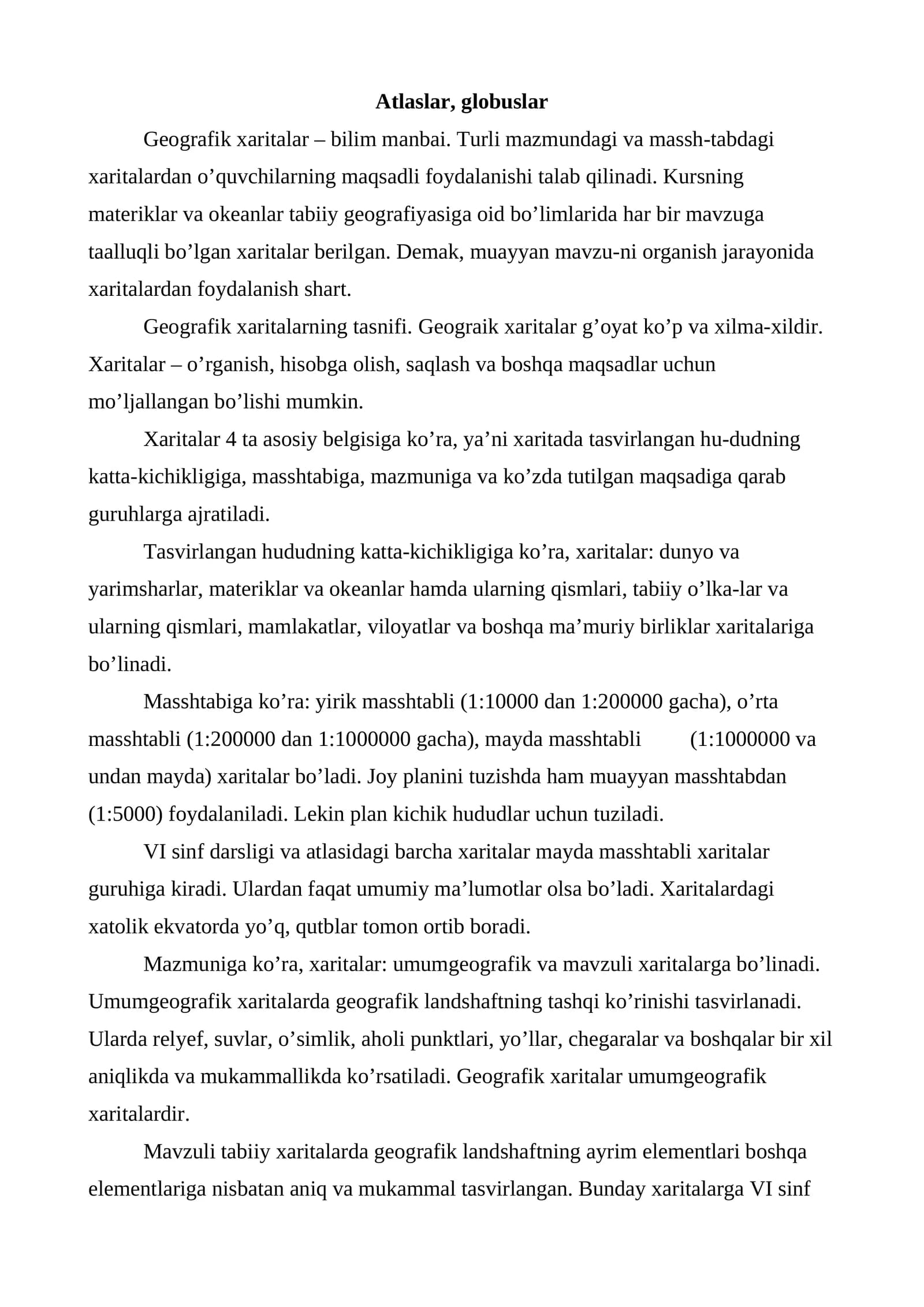 Geografik xaritalar Atlaslar, globuslar