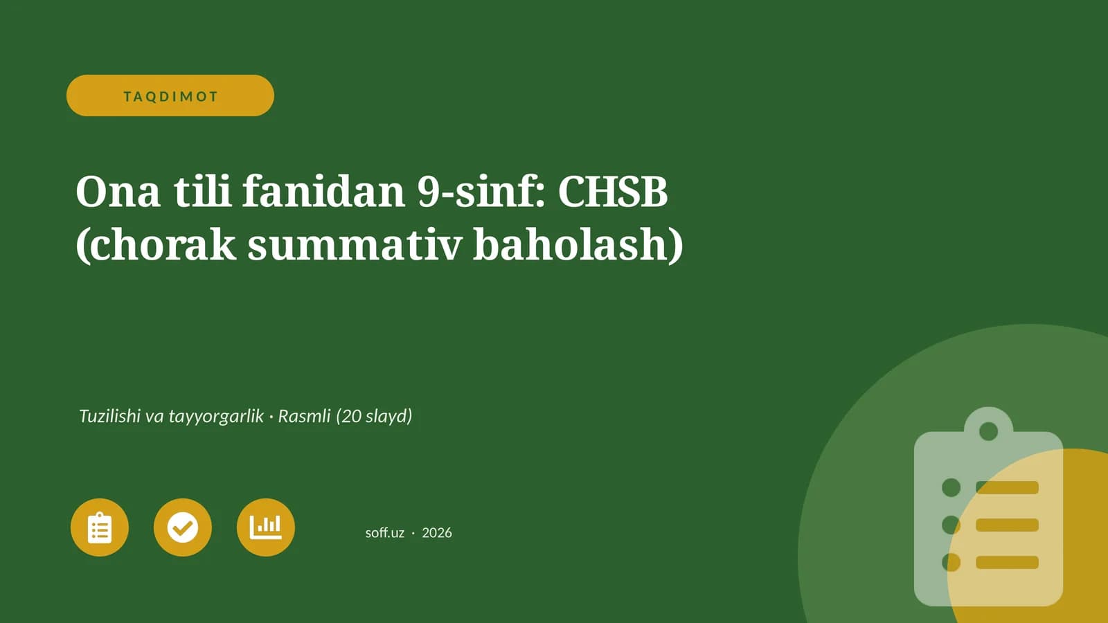 Ona tili fanidan 9-sinf: CHSB (chorak summativ baholash)