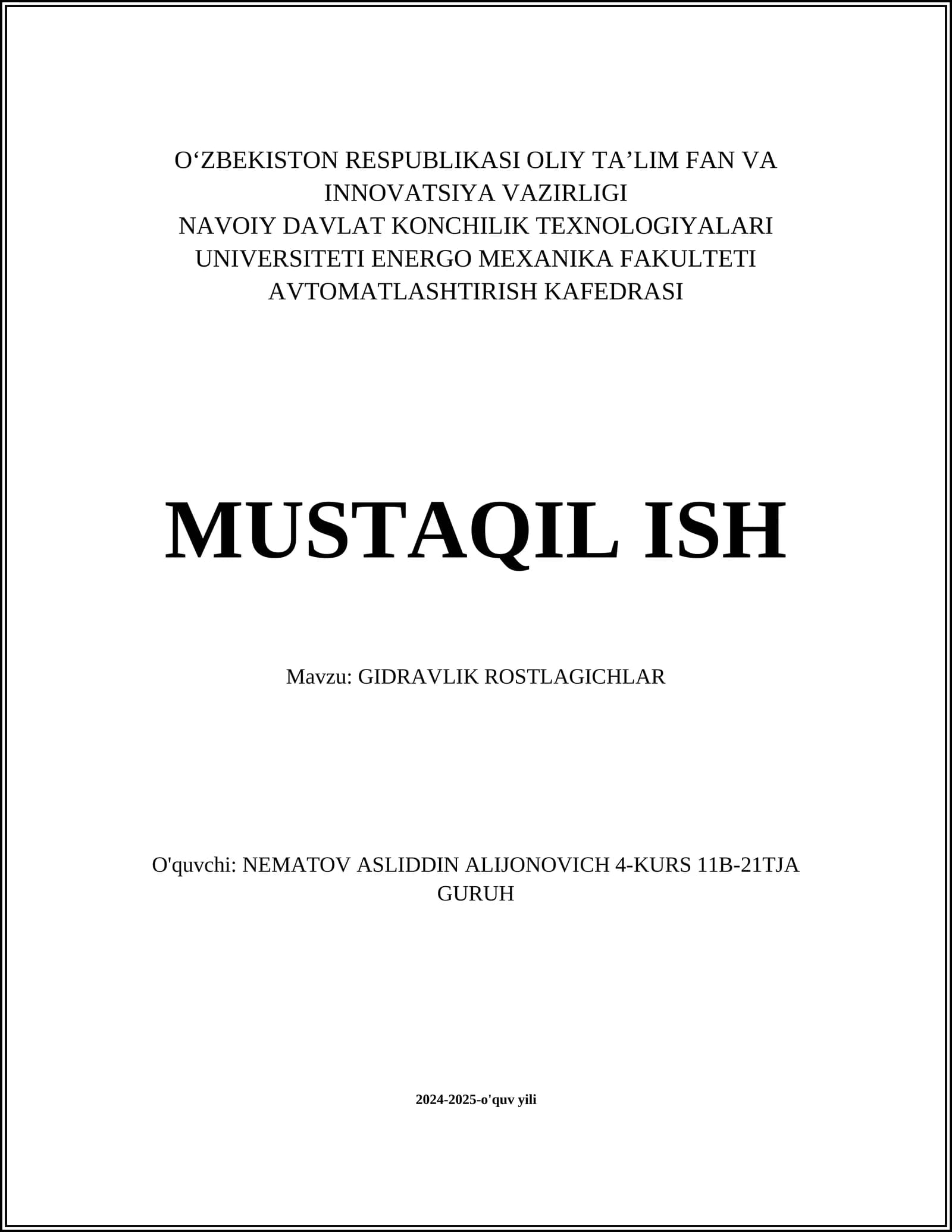 GIDRAVLIK ROSTLAGICHLAR