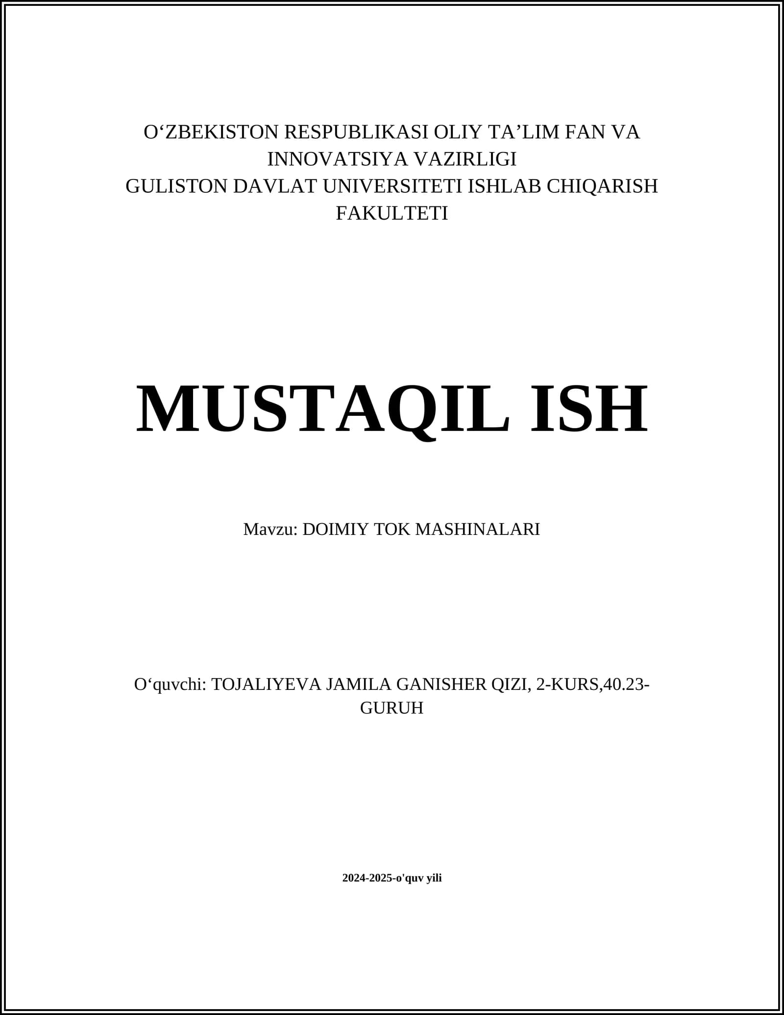DOIMIY TOK MASHINALARI