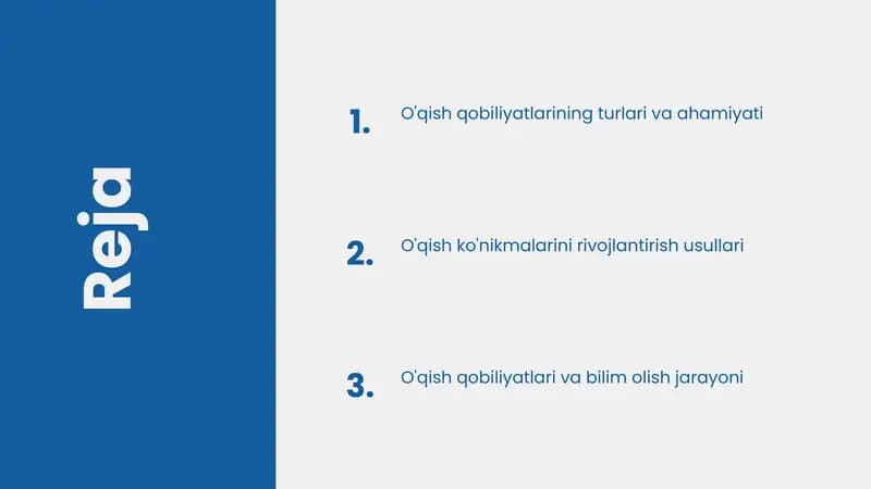 O'qish qobiliyatlarining turlari va ahamiyati