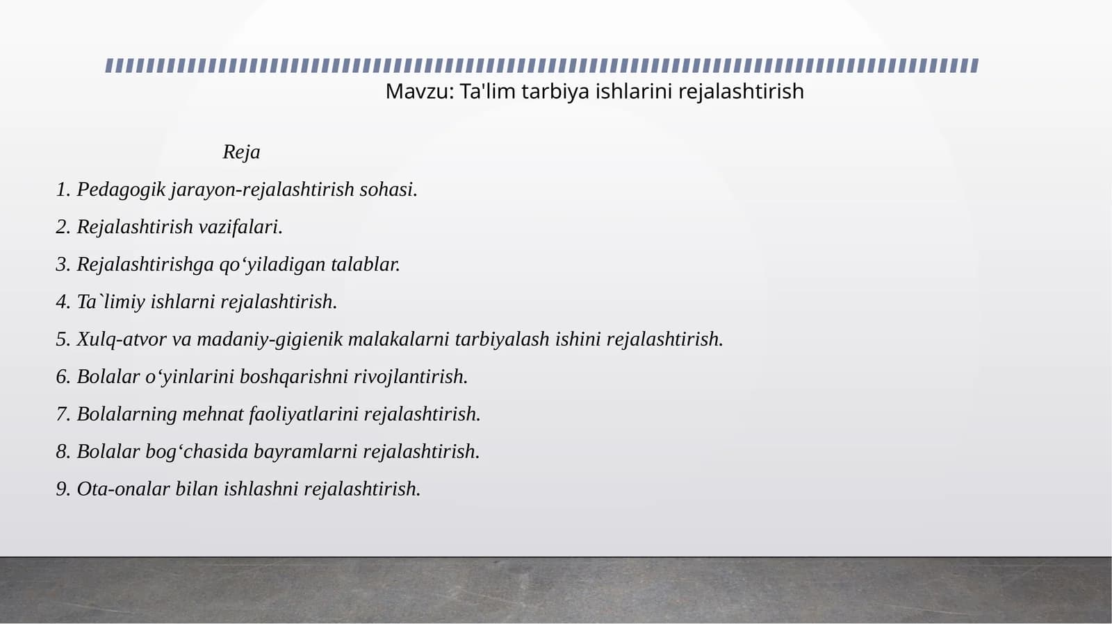 Ta'lim tarbiya ishlarini rejalashtirish
