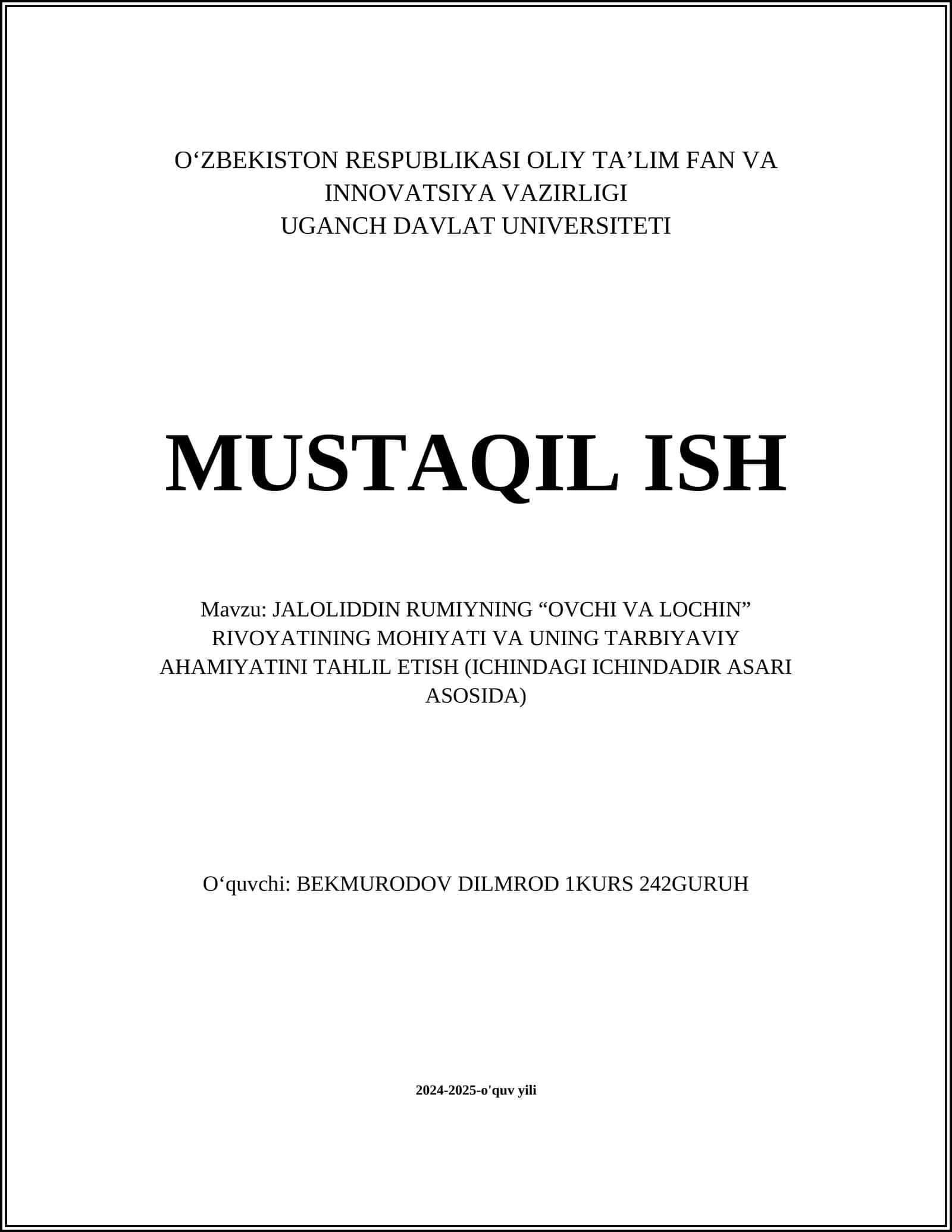Ovchi va lochin rivoyati