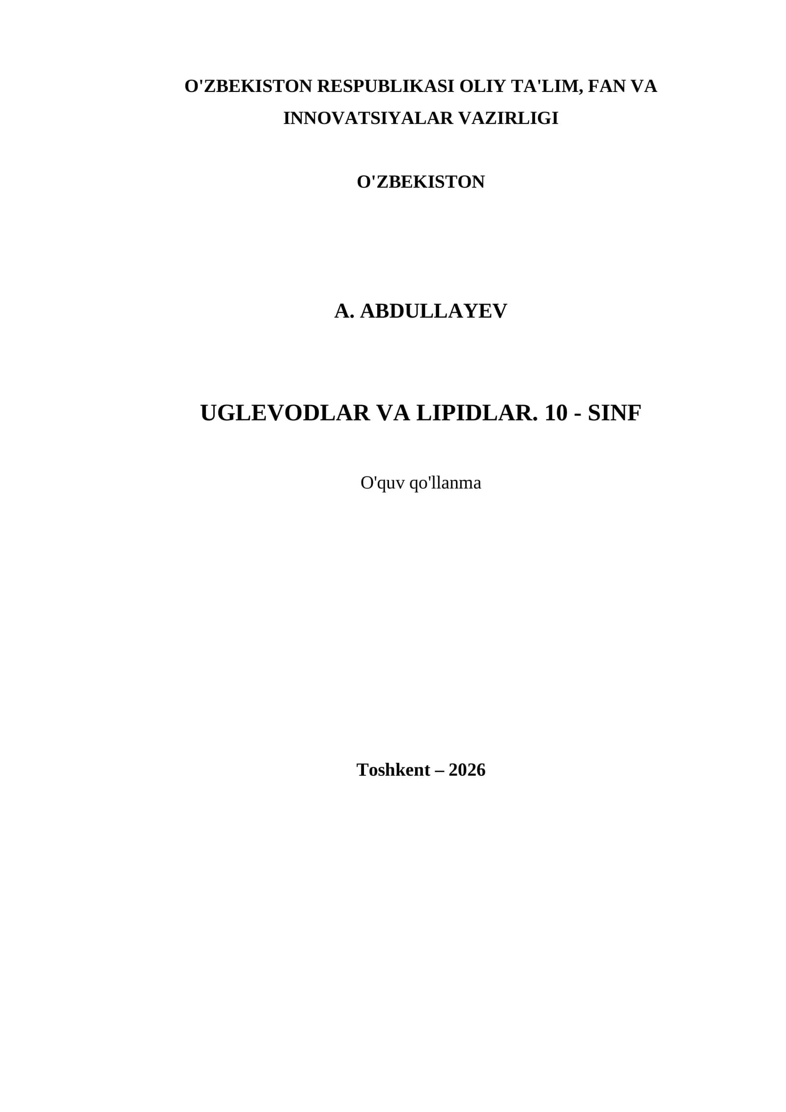 UGLEVODLAR VA LIPIDLAR. 10 - SINF