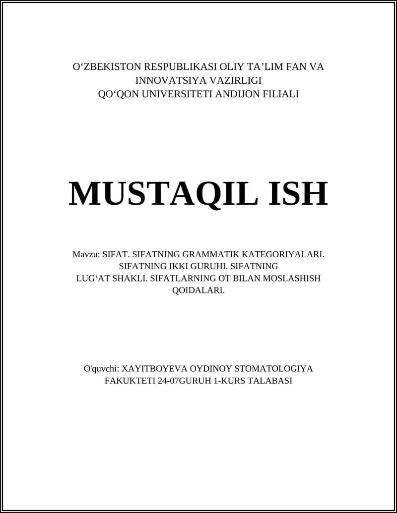 Sifatning Grammatik Kategoriyalari