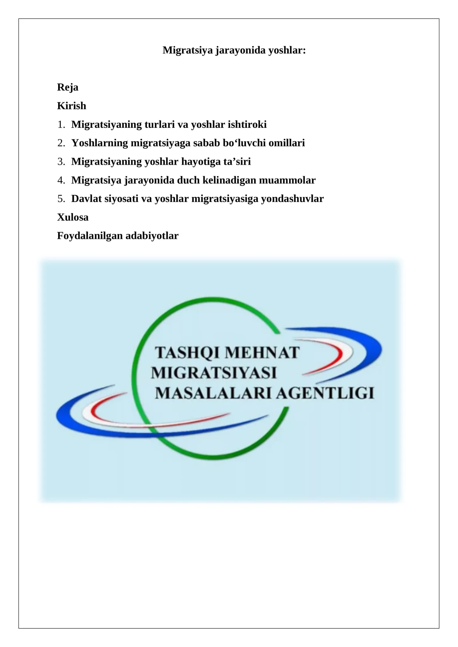 Migratsiya jarayonida yoshlar