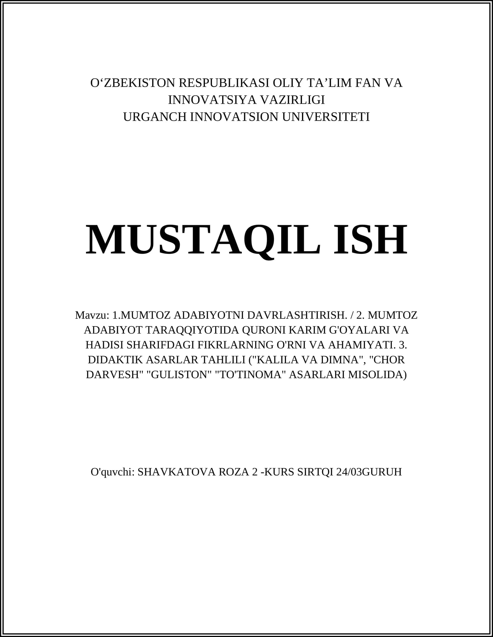 Mumtoz Adabiyotni Davrlashtirish
