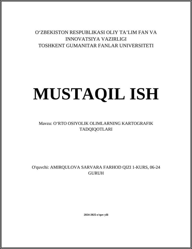 OʻRTO OSIYOLIK OLIMLARNING KARTOGRAFIK TADQIQOTLARI