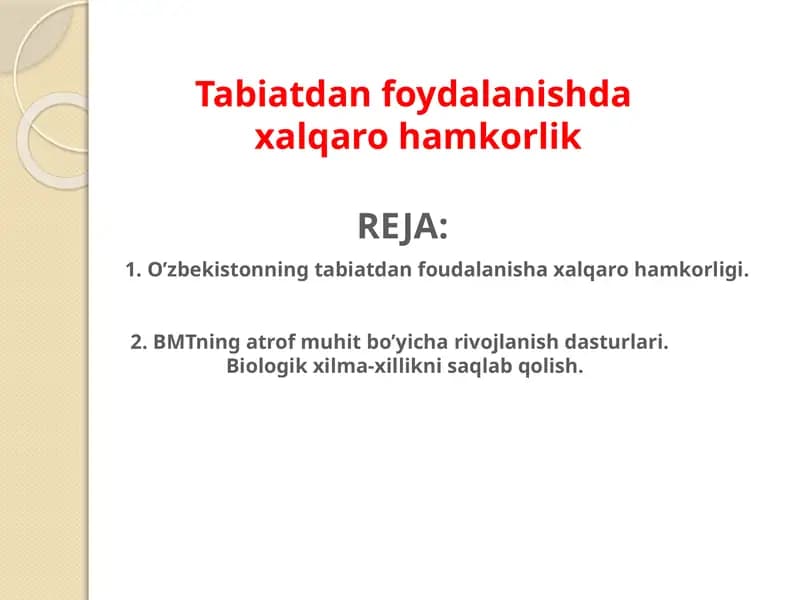 Tabiatdan foydalanishda xalqaro hamkorlik