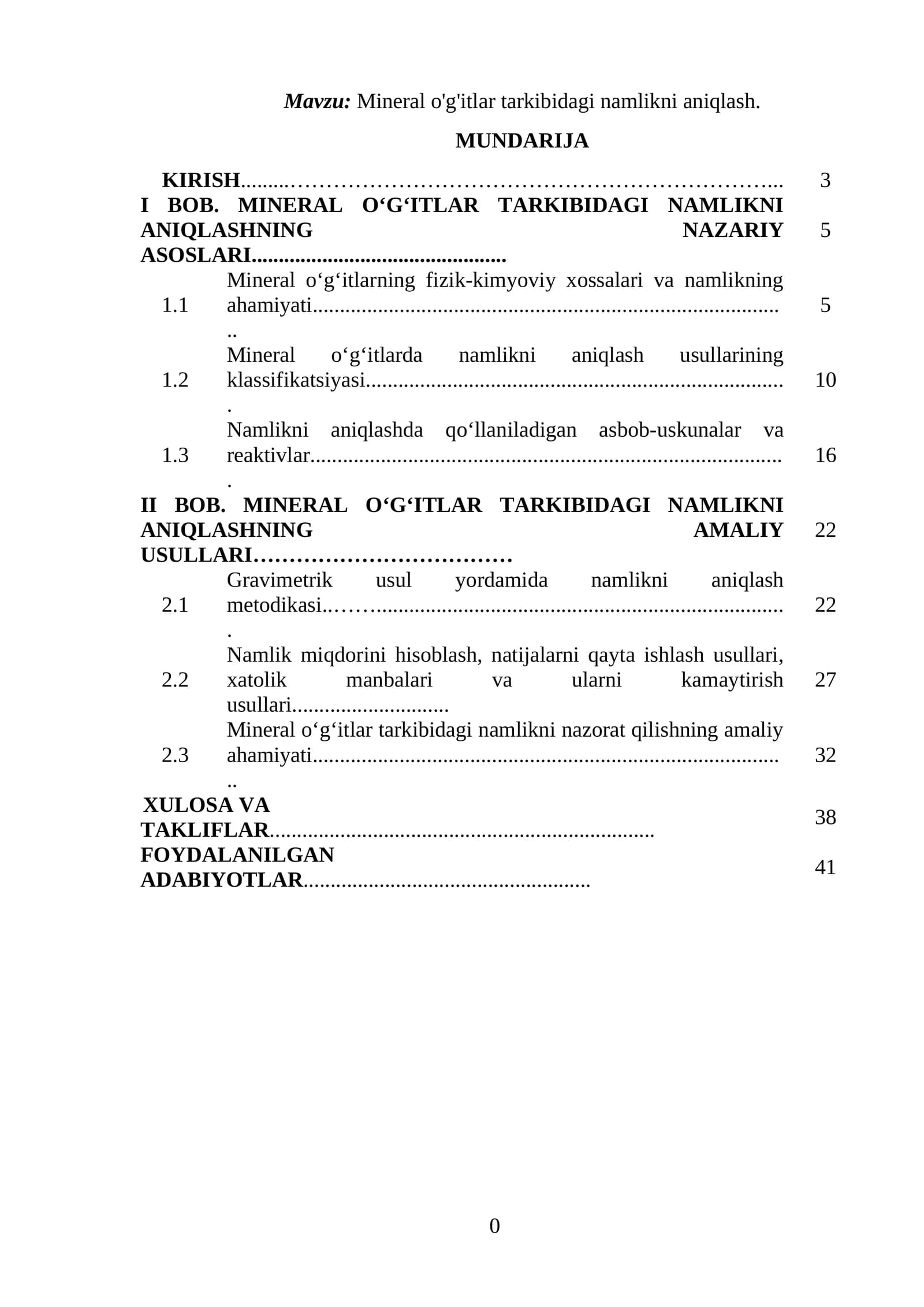 Mineral o'g'itlar tarkibidagi namlikni aniqlash