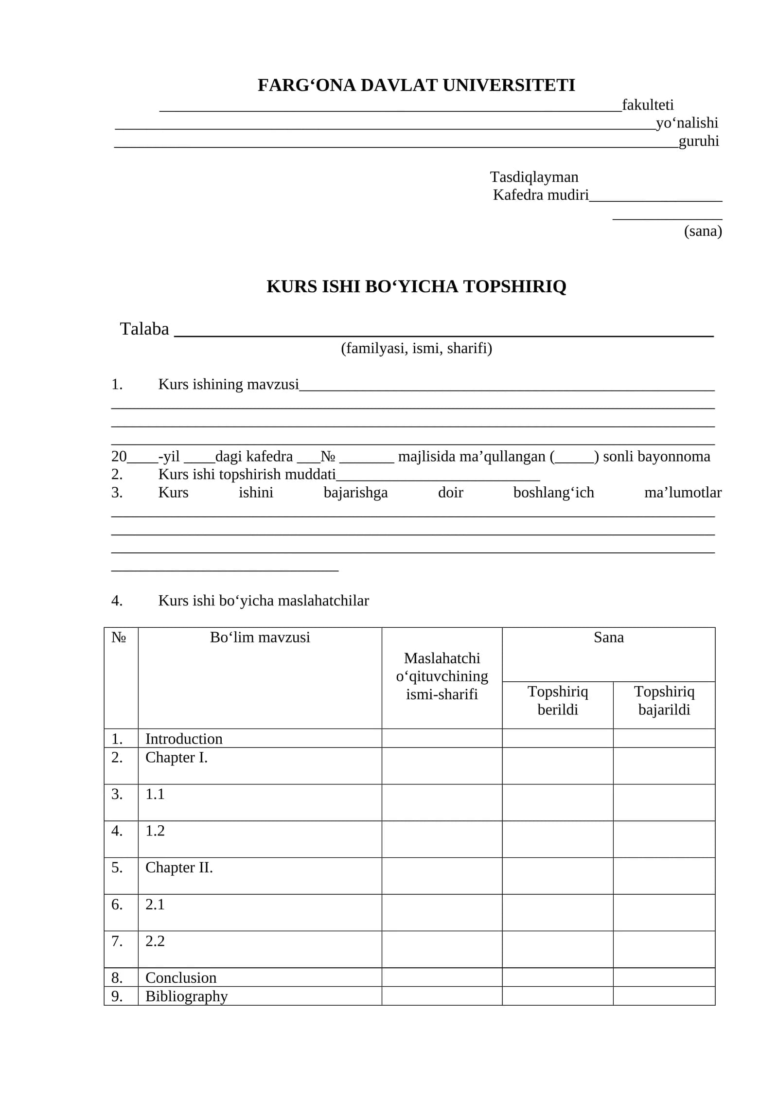 Kurs ish bo‘yicha topshiriq