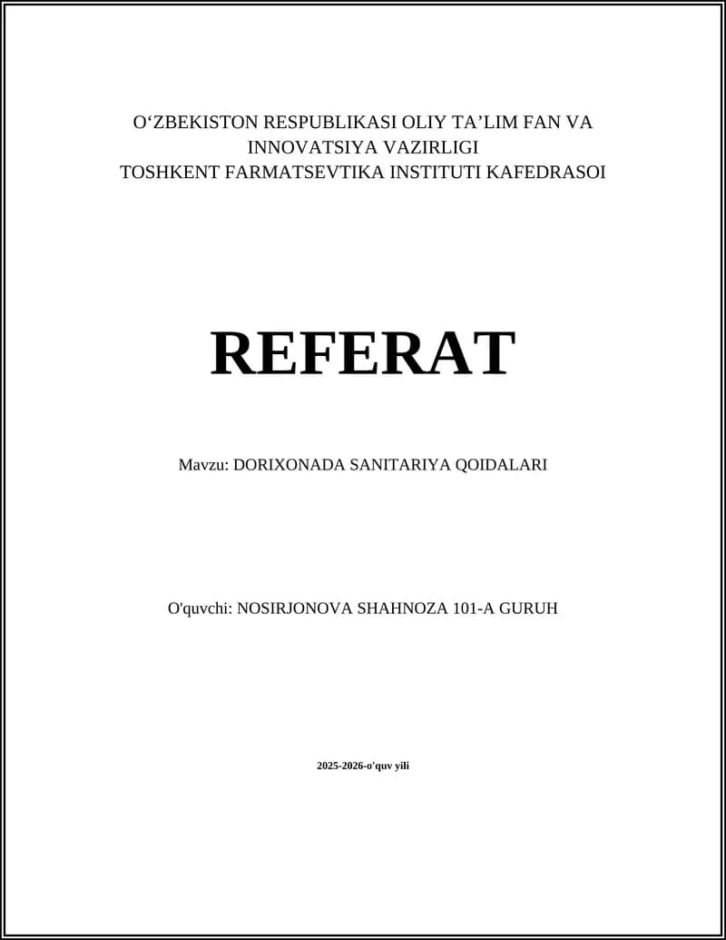 DORIXONADA SANITARIYA QOIDALARI