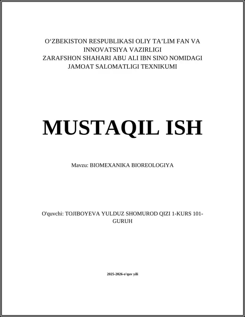 BIOMEXANIKA BIOREOLOGIYA
