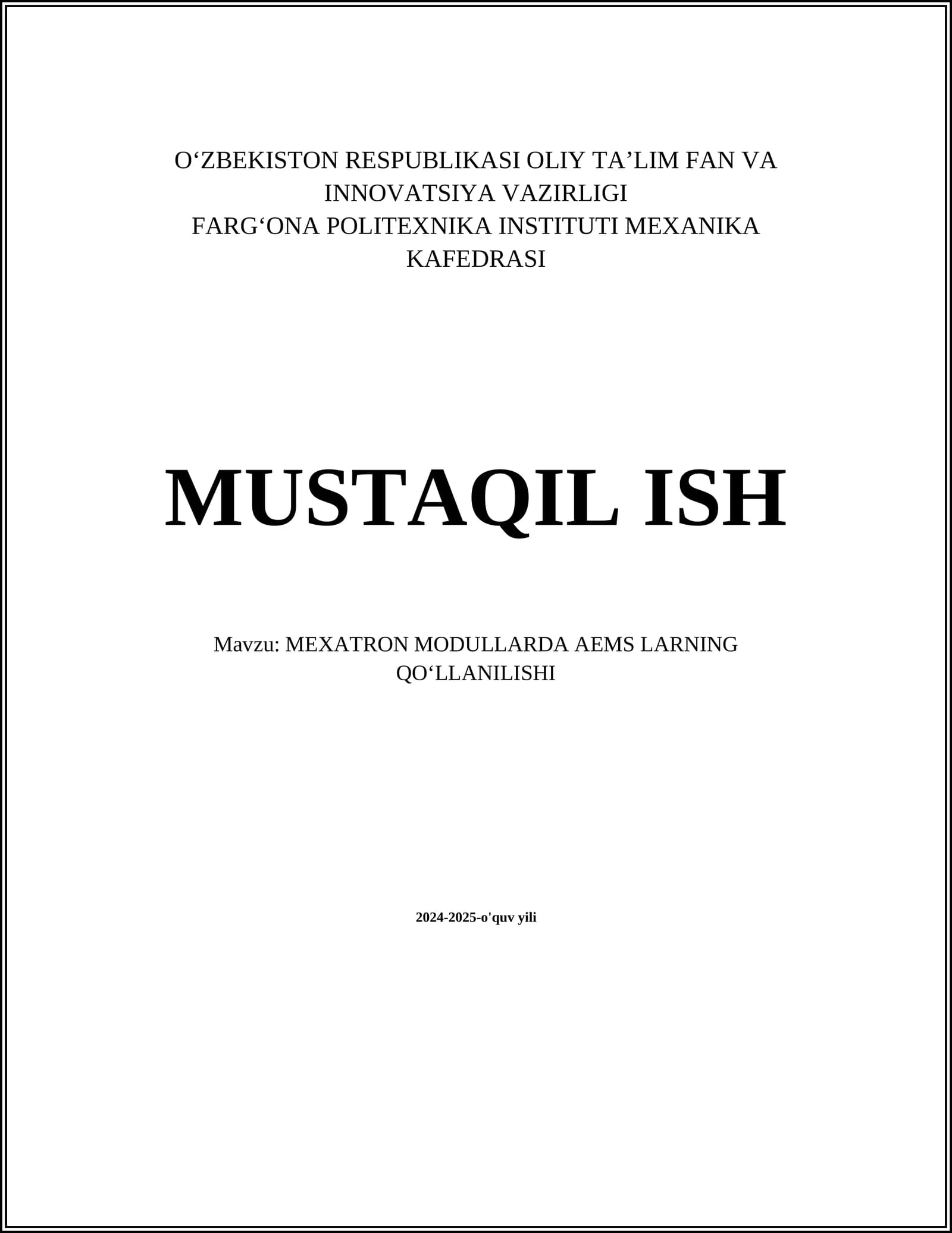 MEXATRON MODULLARDA AEMS LARNING QOʻLLANILISHI
