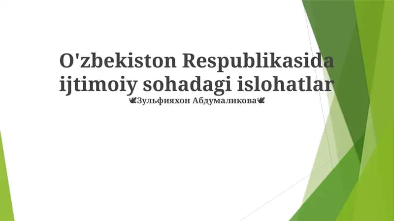 O'zbekiston Respublikasida ijtimoiy sohadagi islohatlar