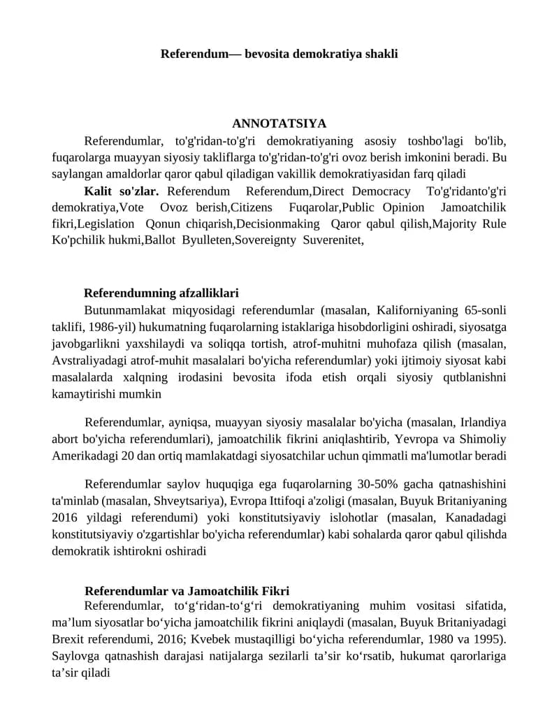 Referendumning afzalliklari