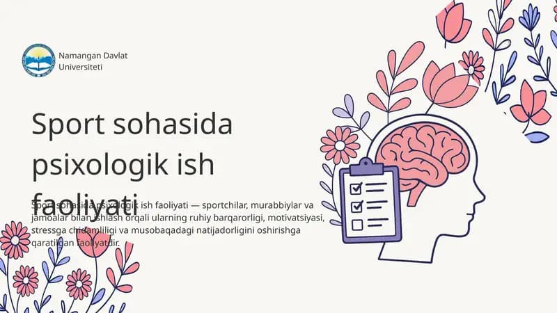 Sport sohasida psixologik ish faoliyati