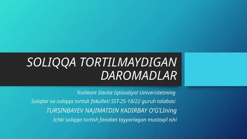 Soliqqa Tortilmaydigan Daromadlar