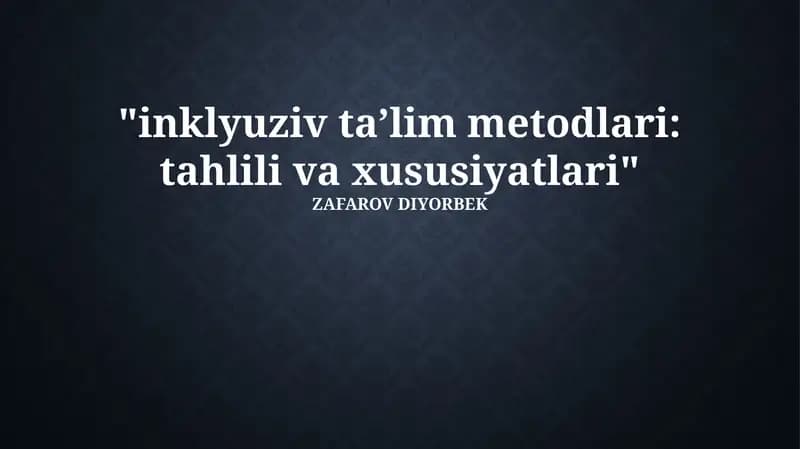 Inklyuziv Ta'lim Metodlari: Tahlil
