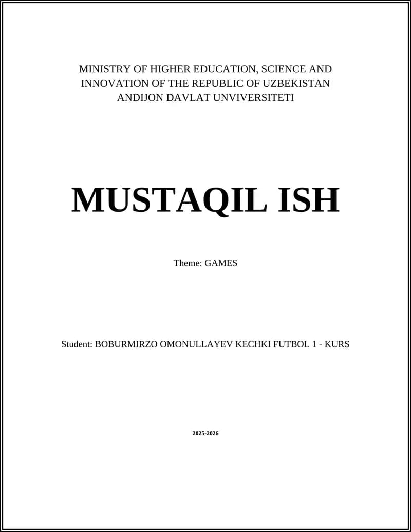 MUSTAQIL ISH - GAMES
