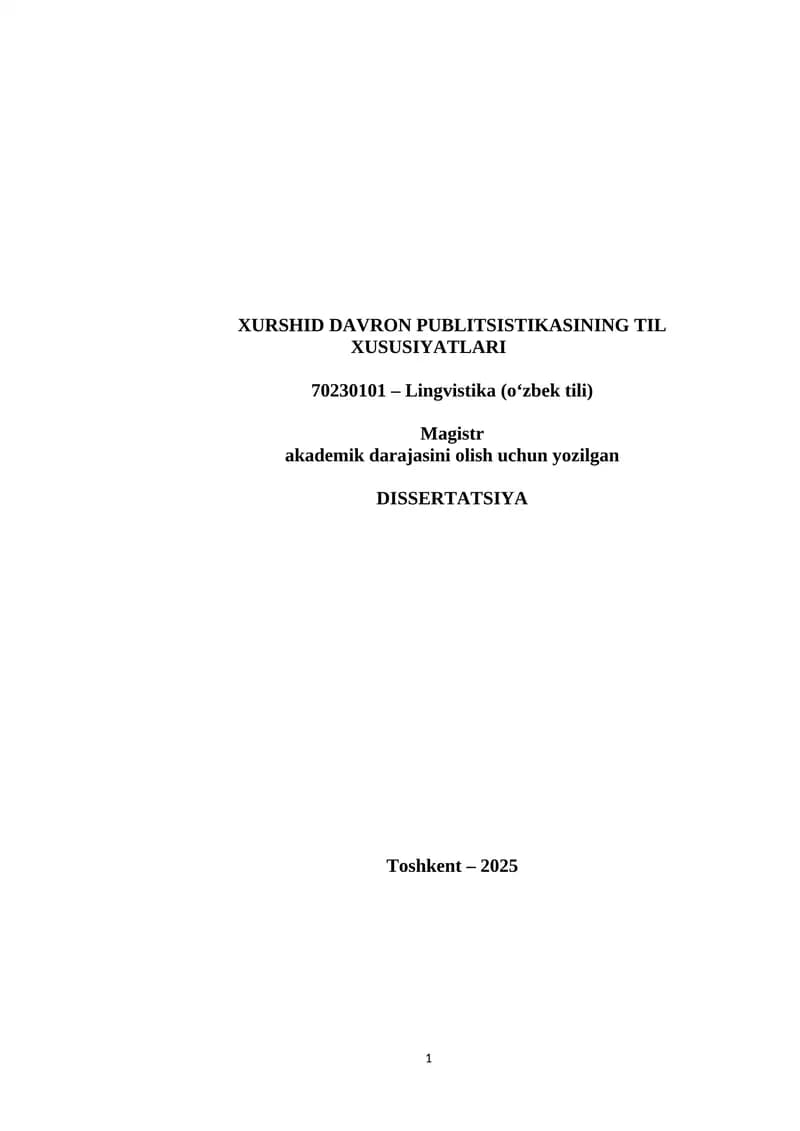 XURSHID DAVRON PUBLITSISTIKASINING TIL XUSUSIYATLARI