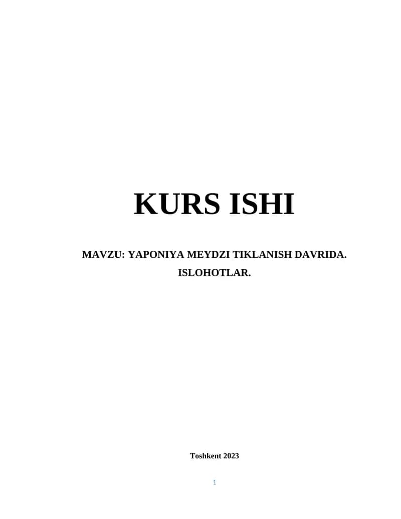 YAPONIYA MEYDZI TIKLANISH DAVRIDA. ISLOHOTLAR