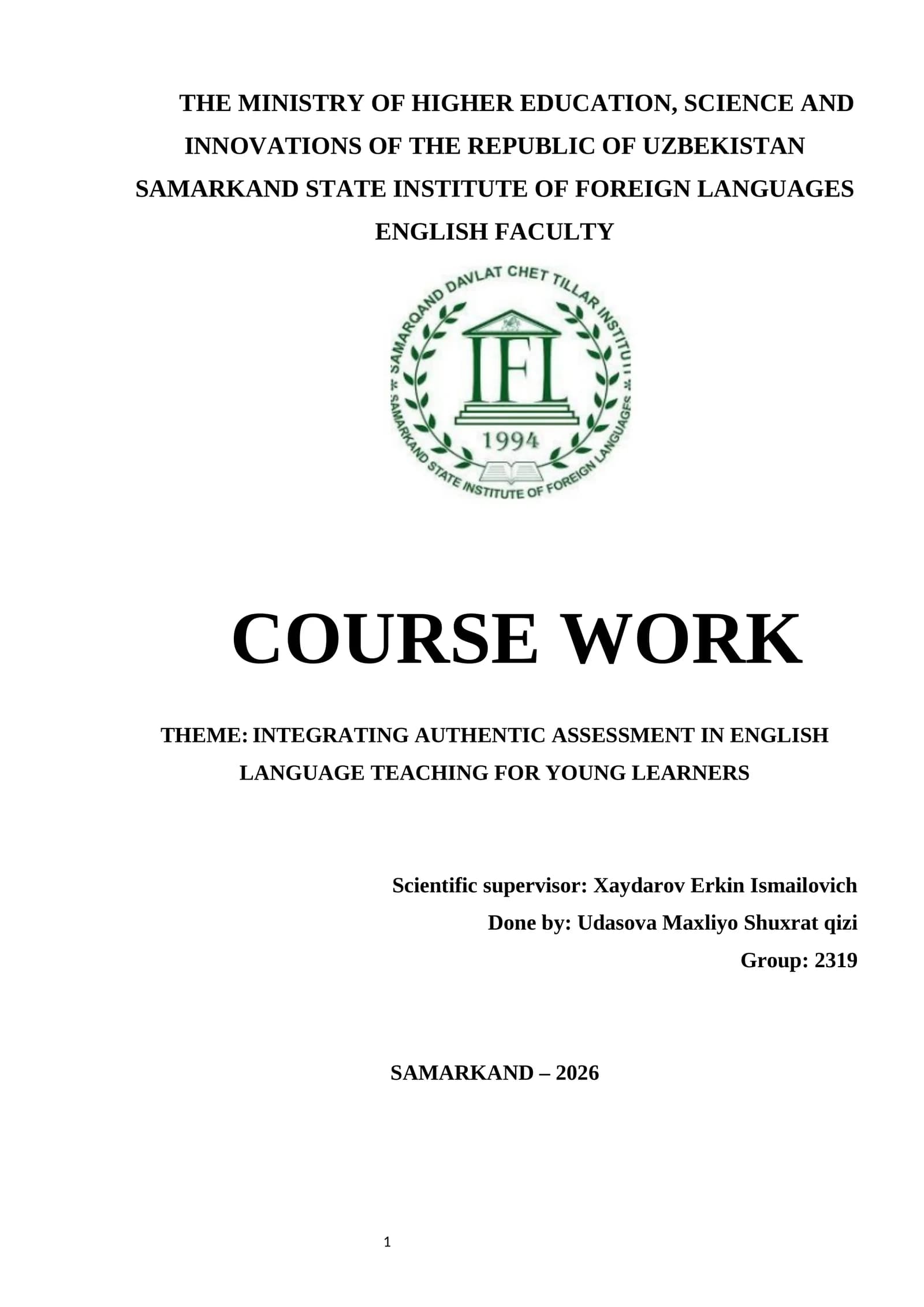 INTEGRATING AUTHENTIC ASSESSMENT IN ENGLISH LANGUAGE TEACHING FOR YOUNG LEARNERS