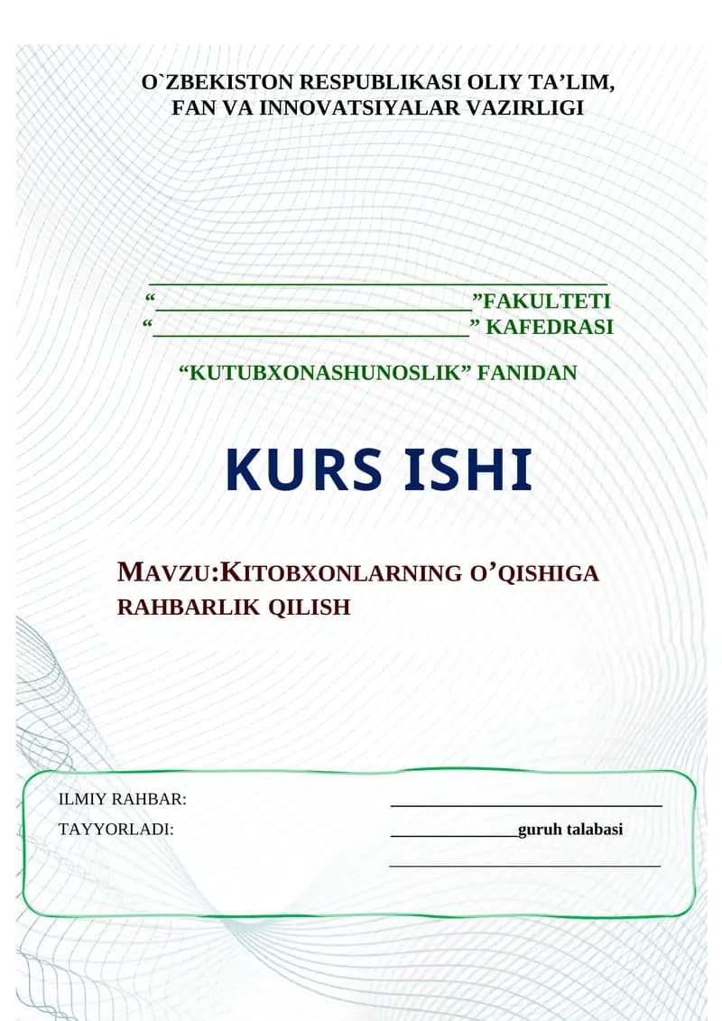 KITOBXONLARNING O’QISHIGA RAHBARLIK QILISH