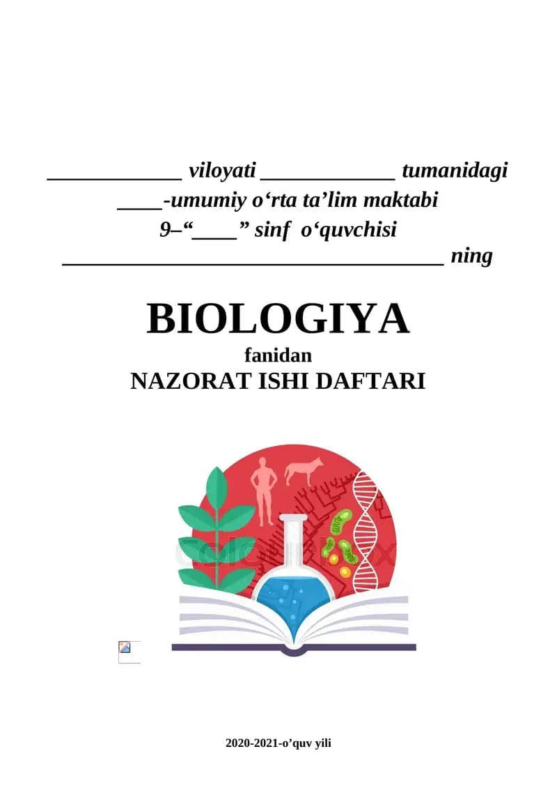 BIOLOGIYA fanidan NAZORAT ISHI DAFTARI