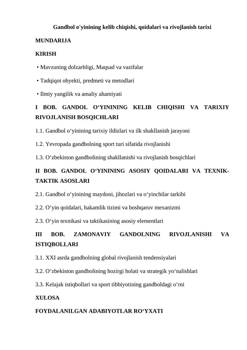 Gandbol o'yinining kelib chiqishi, qoidalari va rivojlanish tarixi