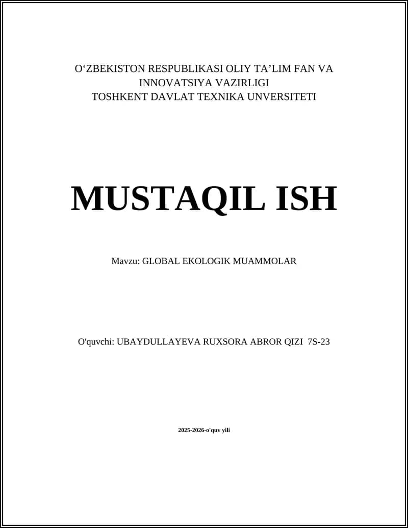 GLOBAL EKOLOGIK MUAMMOLAR